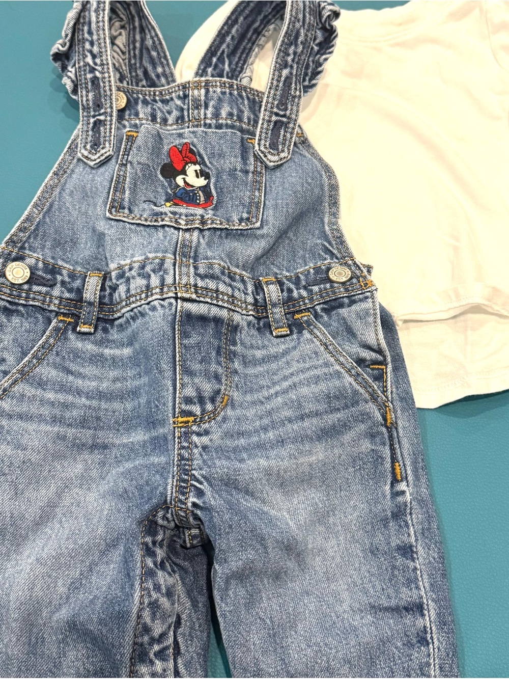 GAP Denim Overalls Set with Minnie Embroidery - Blue & White